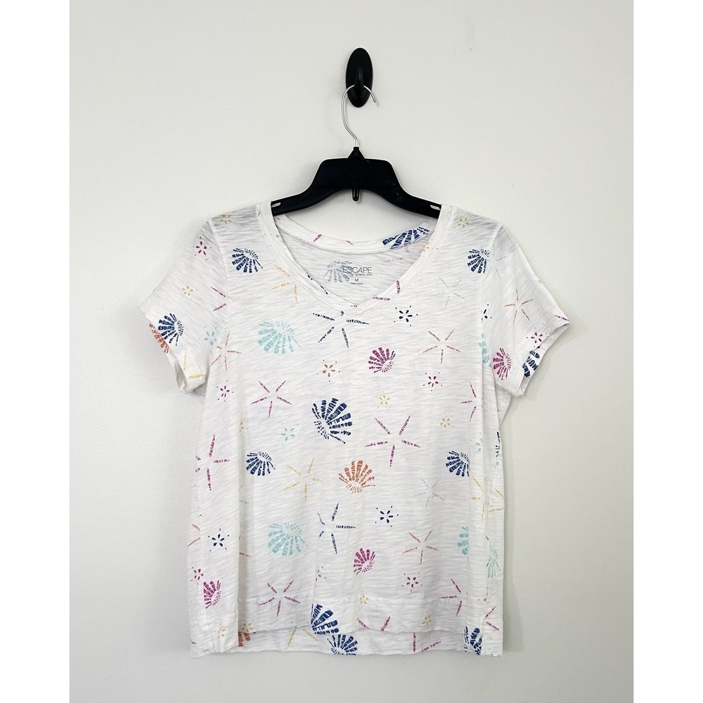 Escape by Habitat Clothes M White Seashell 100% Cotton Short Sleeve Top NWOT - Picture 2 of 12